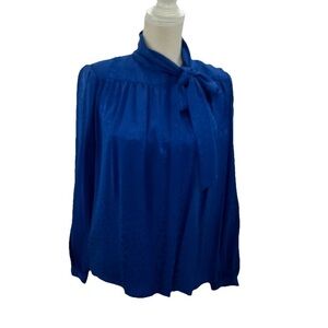 Jane Justin Images Silk Blouse Womens 8 Tie Neck Long Sleeve Royal Blue